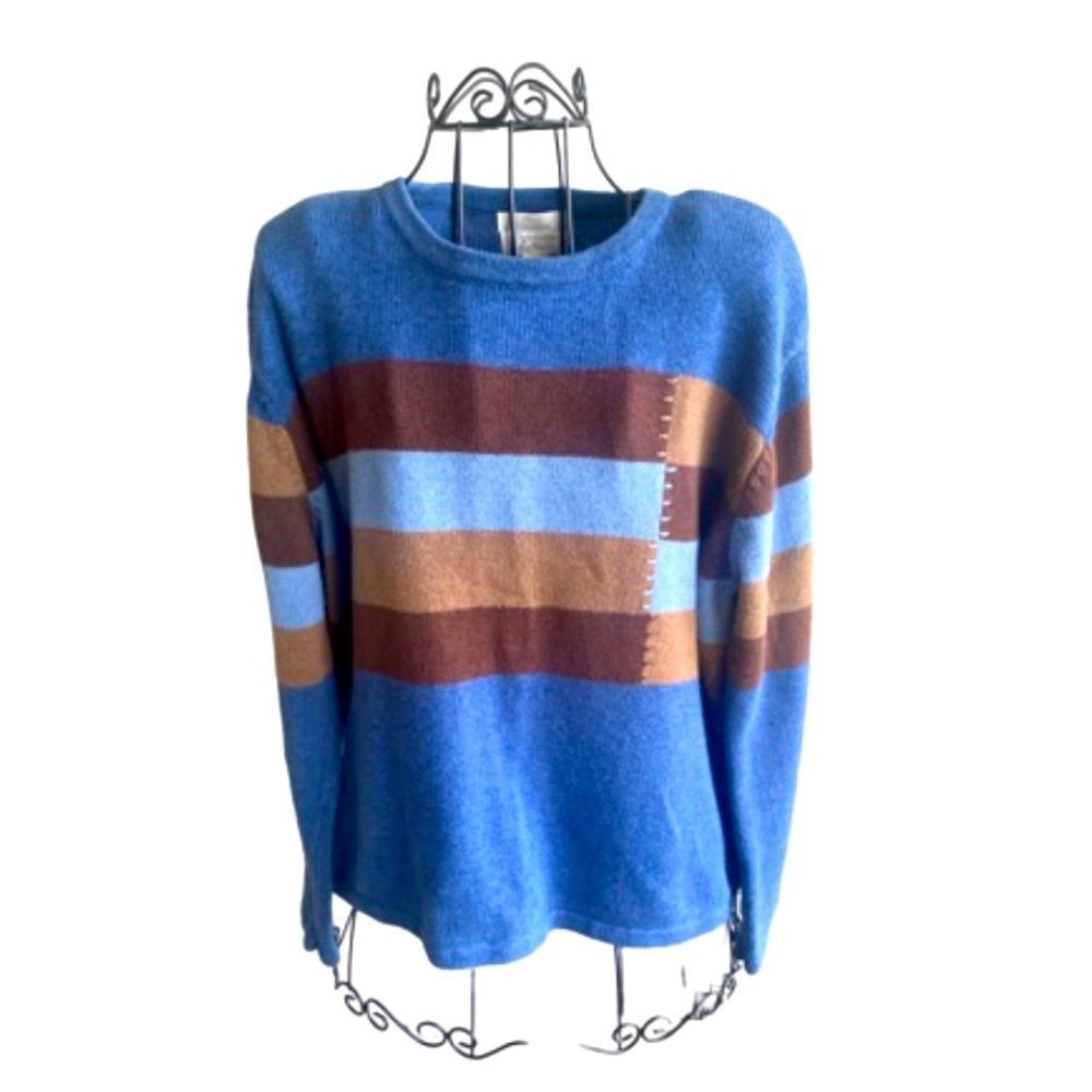 CHRISTOPHER & BANKS Coastal Grandma Hand Embroidered Sweater Blue & Brown Sz L